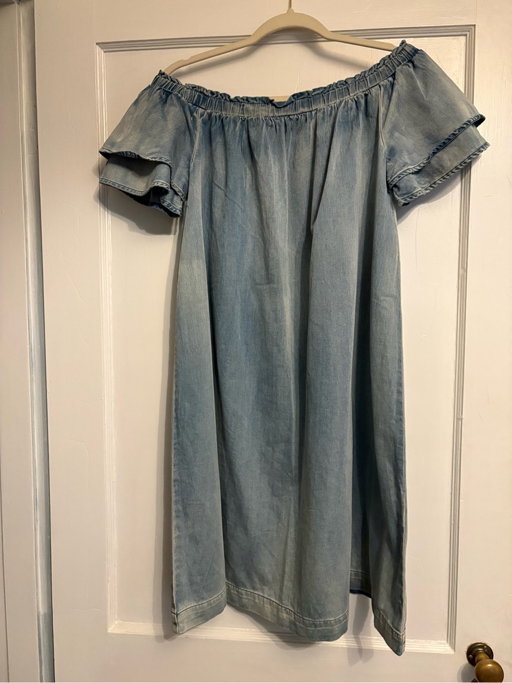 California Dreamin St Thomas Chambray Off Shoulder Dress Medium